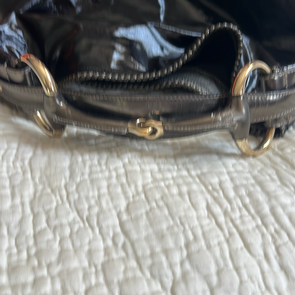 Vintage Gucci Hobo Horsebit Shoulder Bag Black Patent/leather Gold tone - Picture 10 of 14